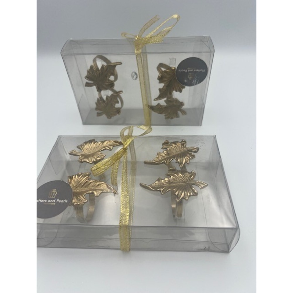 Platters and Pearls Brass Maple Leaf Napkin Rings Set of 8 Made in India NOS